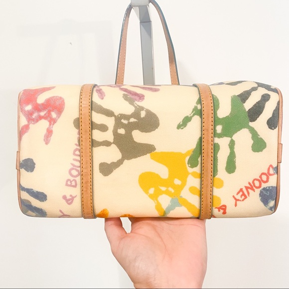 Dooney & Bourke Vintage Y2K Rainbow Handprint Round Barrel Shoulder Bag 2000s - Picture 12 of 14